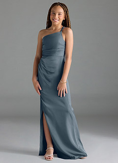Azazie Eren Junior Twilight Sheath Pleated Stretch Satin Dress image1