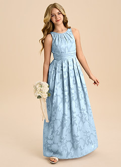 Azazie Bibiane Junior Sky Blue A-Line Pleated Floral Burnout Dress image3