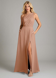 Azazie Phaedra Jurken voor bruidsmeisjes Jurk van Chiffon met A-Lijn One-Shoulder Champagne Roos image3