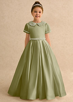 Azazie Gabriella Flower Girl Dresses Moss Green Ball-Gown with Sleeves Matte Satin Dress image4