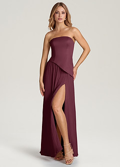 Azazie Tierney Robes de demoiselle d'honneur Robe Trapèze Convertible en Mousseline de soie Sans bretelle Cabernet image6