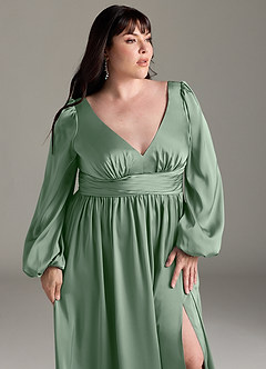 Azazie Norah Brautjungfernkleider A-Linie Stretch-Satin Kleid Matcha image12
