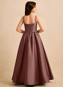 Azazie Enid Girls Formal Flower Girl Dresses Espresso A-Line Beaded Stretch Satin Dress image2