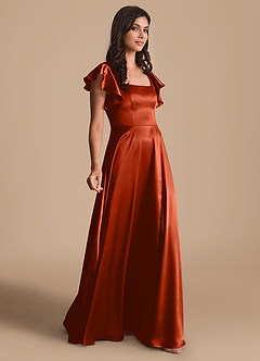 Azazie Bondi Bridesmaid Dresses Paprika A-Line Bow Metallic Satin Dress image4