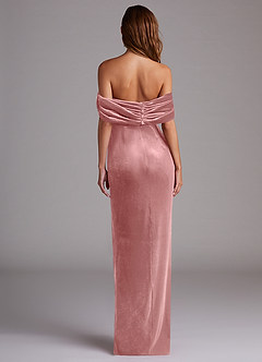 Azazie Shay Bridesmaid Dresses Dusty Rose Sheath Off the Shoulder Velvet Convertible Dress image3