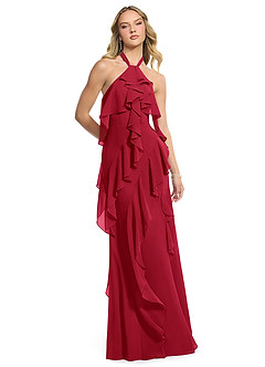 Azazie Velma Vestidos de damas de honor Vestido de Escarlata de Gasa de Corte en A con Corte Lateral image3