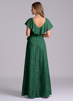 Azazie Lainey Bridesmaid Dresses Dark Green A-Line with Pockets Floral Burnout Dress image2
