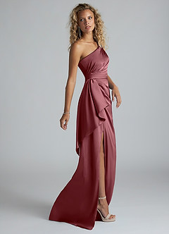 Azazie Maive Bridesmaid Dresses Desert Rose Sheath Ruched Stretch Satin Dress image4