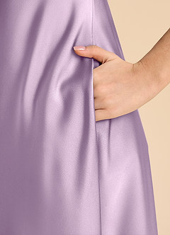 Azazie Sissy Junior Frosted Lilac A-Line Off the Shoulder Stretch Satin Dress image7