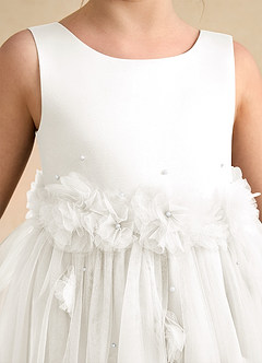 Azazie Lux Robe Demoiselle D'honneur Fillette Robe Trapèze en Tulle Perlé Ivoire image7