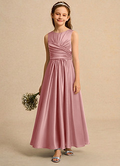 Azazie Ducky Girls Formal Flower Girl Dresses Dusty Rose A-Line Pleated Stretch Satin Dress image4