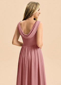 Azazie Cali Junior Vestido Rosa Polvorienta de Satén Elástico de Corte en A con Plisado image5