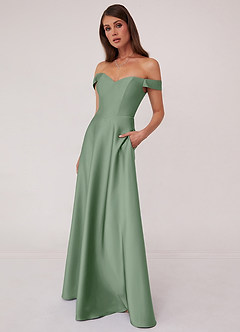 Barbie ♥ Azazie Bridesmaid Dresses Matcha A-Line Off the Shoulder Stretch Satin Convertible Dress image4