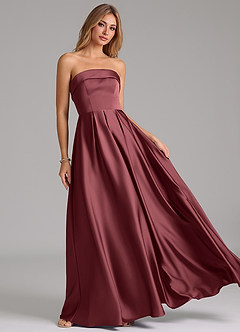 Azazie Lucienne Bridesmaid Dresses Merlot A-Line Strapless Stretch Satin Convertible Dress image8