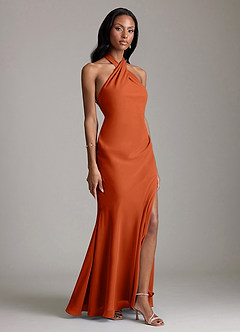 Azazie Lorena Bridesmaid Dresses Burnt Orange Mermaid Pleated Chiffon Dress image3