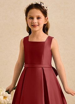 Azazie Josie Flower Girl Dresses Rust A-Line Pleated Matte Satin Dress image5