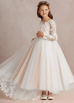 Azazie Elodie Robe Demoiselle D'honneur Fillette Robe Princesse en Dentelle Ivoire Rose Anglais image5
