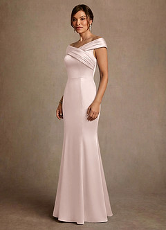 Azazie Aberdeen Mother of the Bride Dresses Blushing Pink Sheath Pleated Stretch Satin Dress image3
