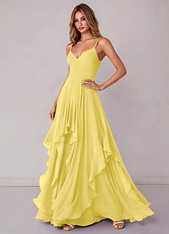 Azazie Zaina Brautjungfernkleider A-Linie Chiffon Kleid Kanarienvogel image5