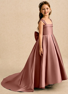 Azazie Genie Flower Girl Dresses Cedar Rose Ball-Gown Off the Shoulder Matte Satin Dress image1