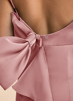 Azazie Lioren Junior Dusty Rose Sheath Bow Stretch Satin Dress image6