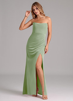 Azazie Leonis Bridesmaid Dresses Dusty Sage Mermaid Strapless Velvet Dress image4