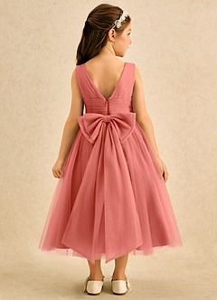 Azazie Macaron Flower Girl Dresses Salmon Pink A-Line Pleated Tulle Dress image2