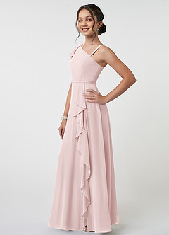 Azazie Aidy Junior Vestido Rosa Corado de Chiffon de Linha A com Arco image3