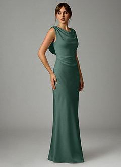 Azazie Kieryn Robes de demoiselle d'honneur Robe Sirène en Satin extensible Plissée Eucalyptus image4