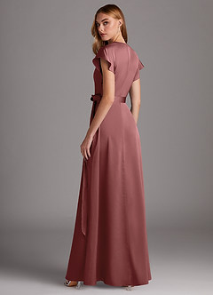Azazie Nico Bridesmaid Dresses Amethyst A-Line V-Neck Stretch Satin Dress image5