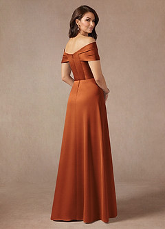 Azazie Amelia Mother of the Bride Dresses Cinnamon A-Line Off the Shoulder Stretch Satin Dress image2