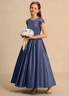 Azazie Bunny Girls Formal Robe Demoiselle D'honneur Fillette Robe Robe de bal en Dentelle Bleu Orageux image6