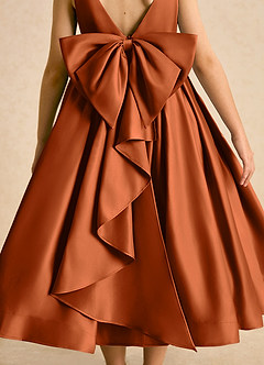 Azazie Cailee Flower Girl Dresses Burnt Orange Ball-Gown Pleated Matte Satin Dress image7