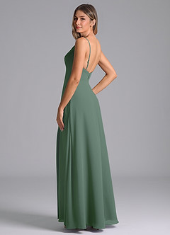 Azazie Sarella Bridesmaid Dresses Eucalyptus A-Line with Pockets Chiffon Dress image4