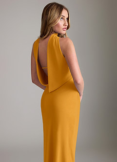 Azazie Lusinda Vestidos de madrinha de casamento Vestido Caramelo de Chiffon de sereia com Fora do ombro image5