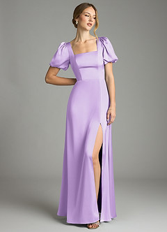 Azazie Fyona Robes de demoiselle d'honneur Robe Trapèze en Satin extensible Plissée Lilas image3