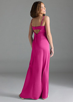 Azazie Leonis Junior Fuchsia A-Line Pleated Stretch Satin Dress image5