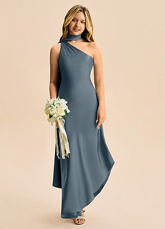 Azazie Briony Junior Etui Plissee Stretch-Satin Kleid Zwielichtviolett image1