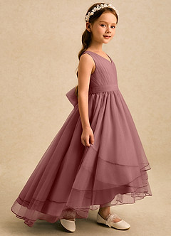 Azazie Seraphina vestidos de niña de las flores Vestido Rosa Del Desierto de Tul de Corte en A con Plisado image5