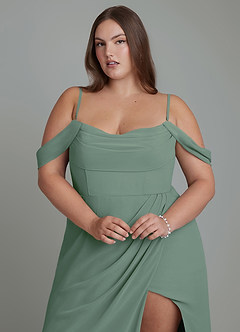 Azazie Johana Bridesmaid Dresses Eucalyptus Mermaid Off the Shoulder Chiffon Convertible Dress image10