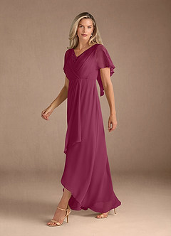 Azazie Eliza Mother of the Bride Dresses Mulberry A-Line V-Neck Pleated Chiffon Dress image8