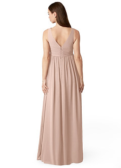 Azazie Yetta Maternity Bridesmaid Dresses A-Line V-Neck Gathered Chiffon Floor-Length Dress image2
