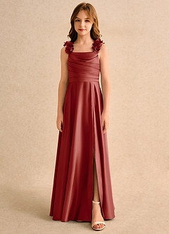 Azazie Rosita Junior Formal Robe Demoiselle D'honneur Fillette Robe Trapèze en Mat Satiné Plissée Terracotta image3