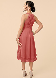 Azazie Linna Junior Vestido Rosa Antigua de Gasa de Corte en A con Plisado image4