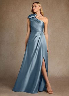 Azazie Easton Mother of the Bride Dresses Dusty Blue A-Line One Shoulder Stretch Satin Dress image4