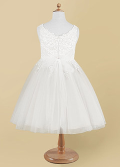 Azazie Minka Flower Girl Dresses Diamond White A-Line Lace Tulle Dress image7