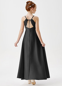 Azazie Avelina Junior Black A-Line Pleated Stretch Satin Dress image2