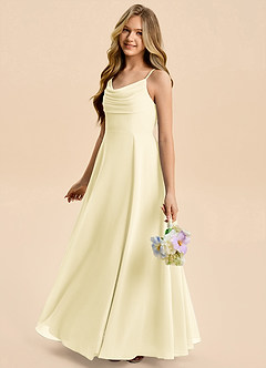 Azazie Gia Junior Lemon Sorbet A-Line Pleated Chiffon Dress image3