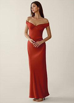 Gwendonme Rust Satin Crystal Linen Prom Dress image1