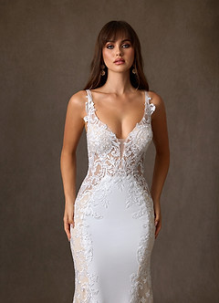 Azazie Estephanie Wedding Dresses Diamond White Champagne Mermaid Sequins Stretch Crepe Dress image8